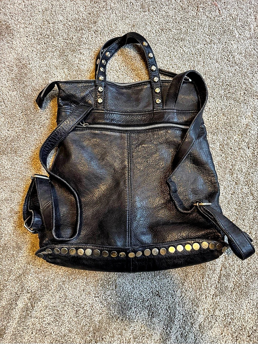 Free People Women’s Convertible Backpack Studded Black Leather